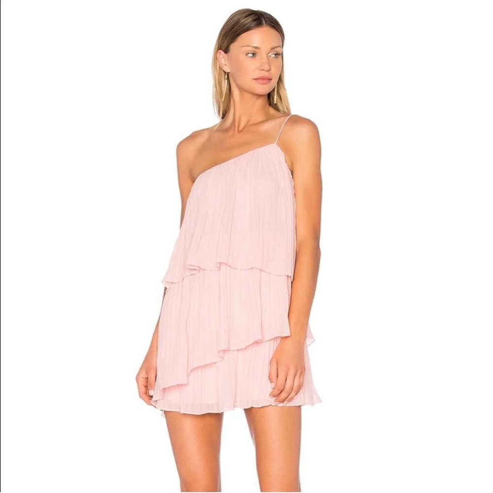 NBD One Shoulder Girlfriend Material Tiered Mini Dress in Light Pink Blush